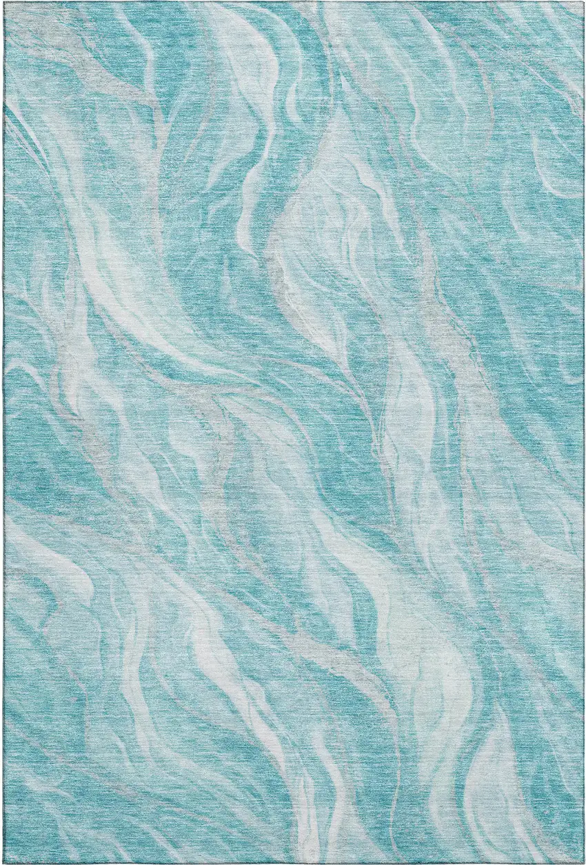 Teal And Ivory Abstract Washable Area Rug With UV Protection Photo 2