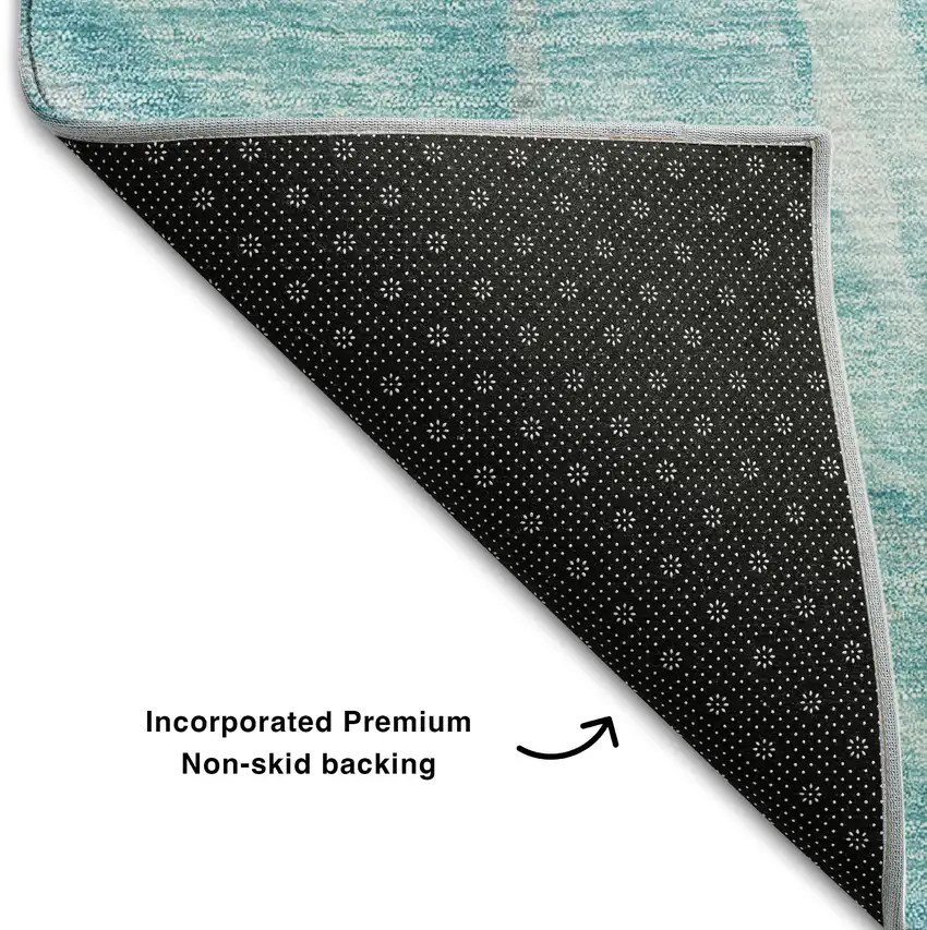 Teal And Ivory Abstract Washable Area Rug With UV Protection Photo 7
