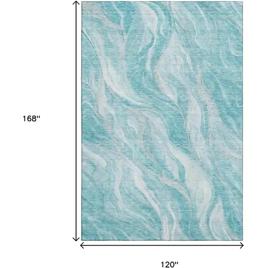 Teal And Ivory Abstract Washable Area Rug With UV Protection Photo 3