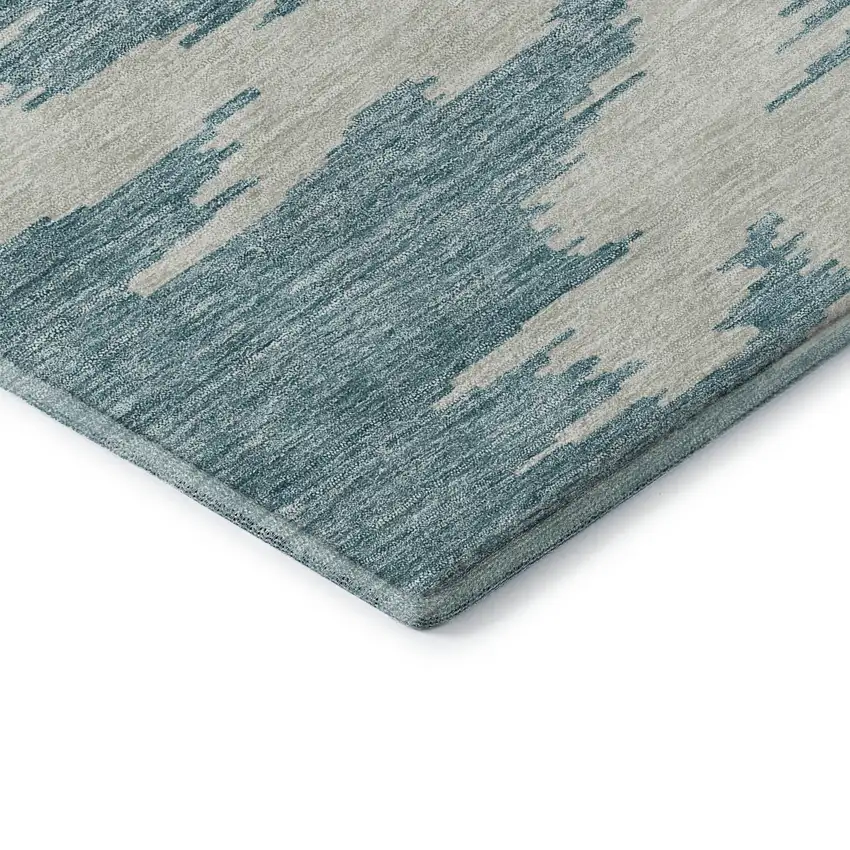 Teal And Ivory Abstract Washable Area Rug With UV Protection Photo 8