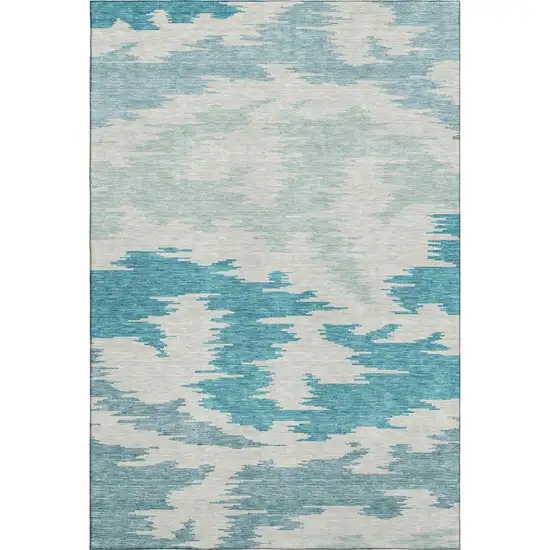 Teal And Ivory Abstract Washable Area Rug With UV Protection Photo 1