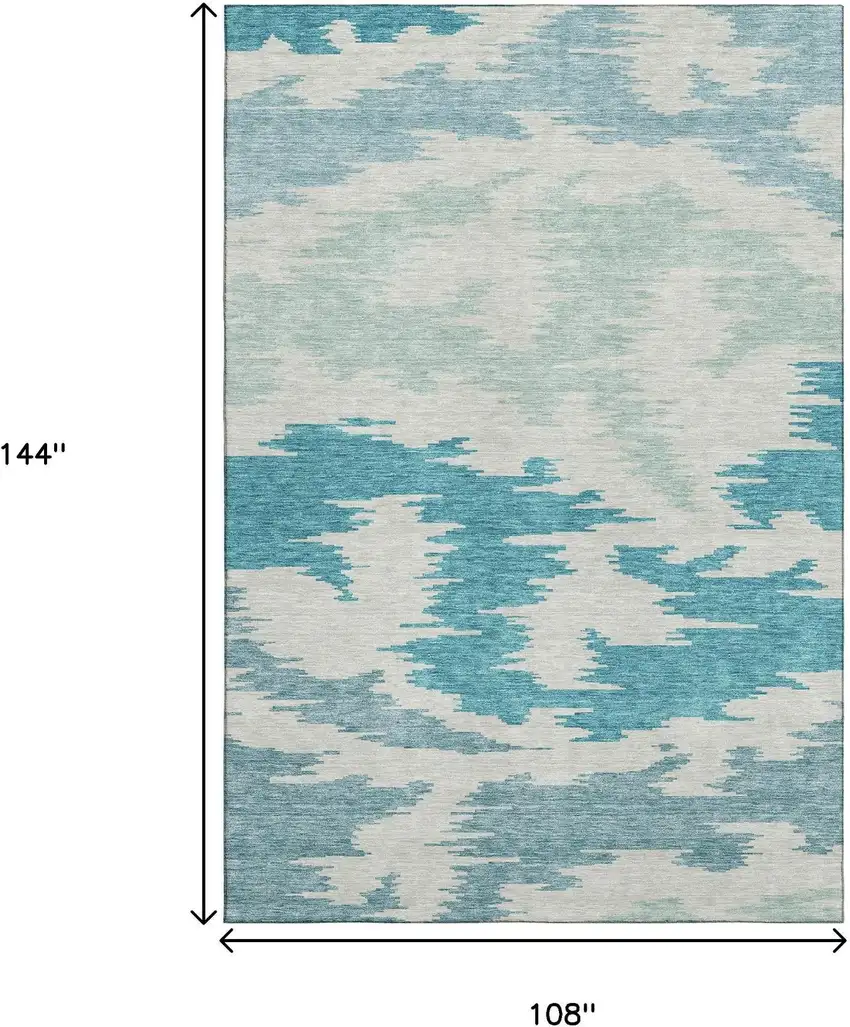 Teal And Ivory Abstract Washable Area Rug With UV Protection Photo 3
