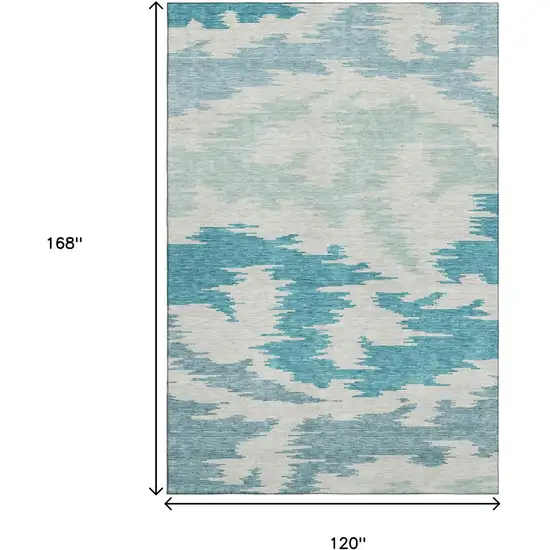 Teal And Ivory Abstract Washable Area Rug With UV Protection Photo 3