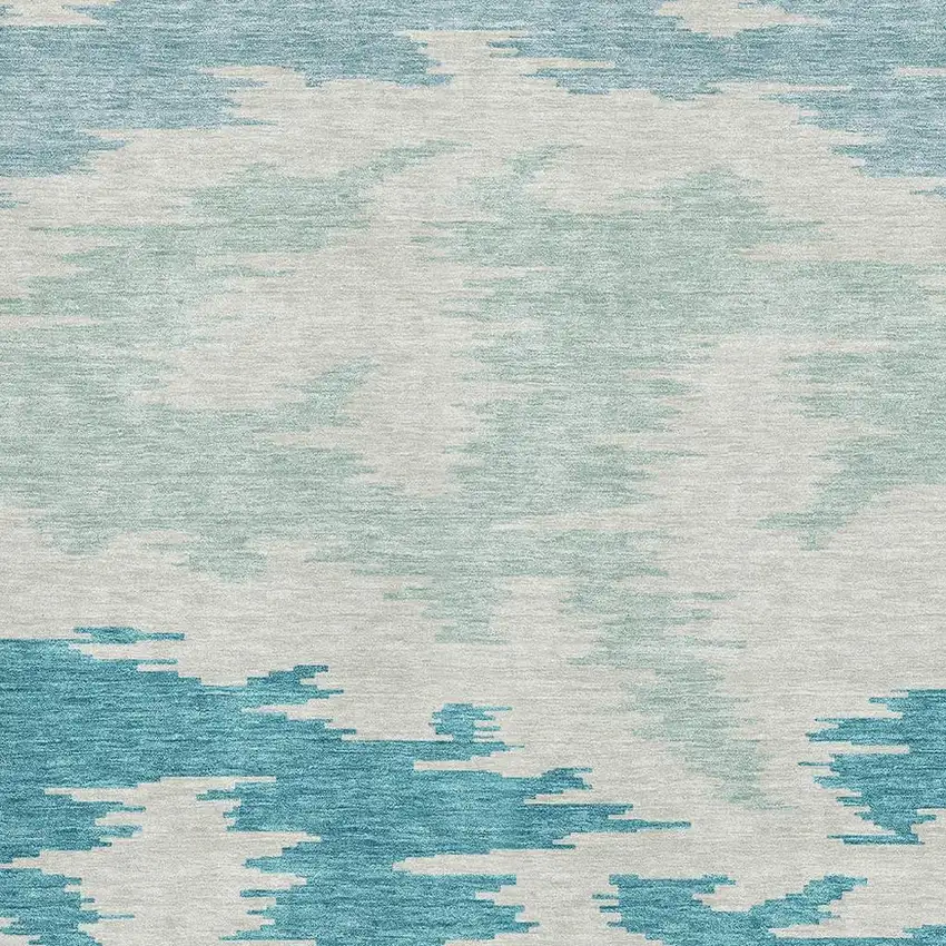 Teal And Ivory Abstract Washable Area Rug With UV Protection Photo 3