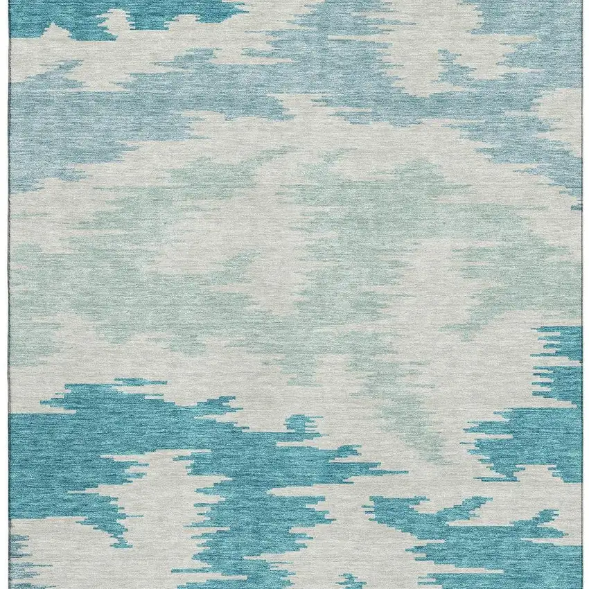 Teal And Ivory Abstract Washable Area Rug With UV Protection Photo 4