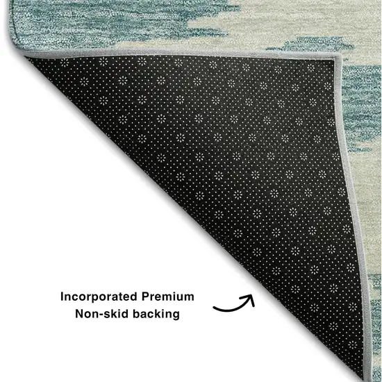 Teal And Ivory Abstract Washable Area Rug With UV Protection Photo 7