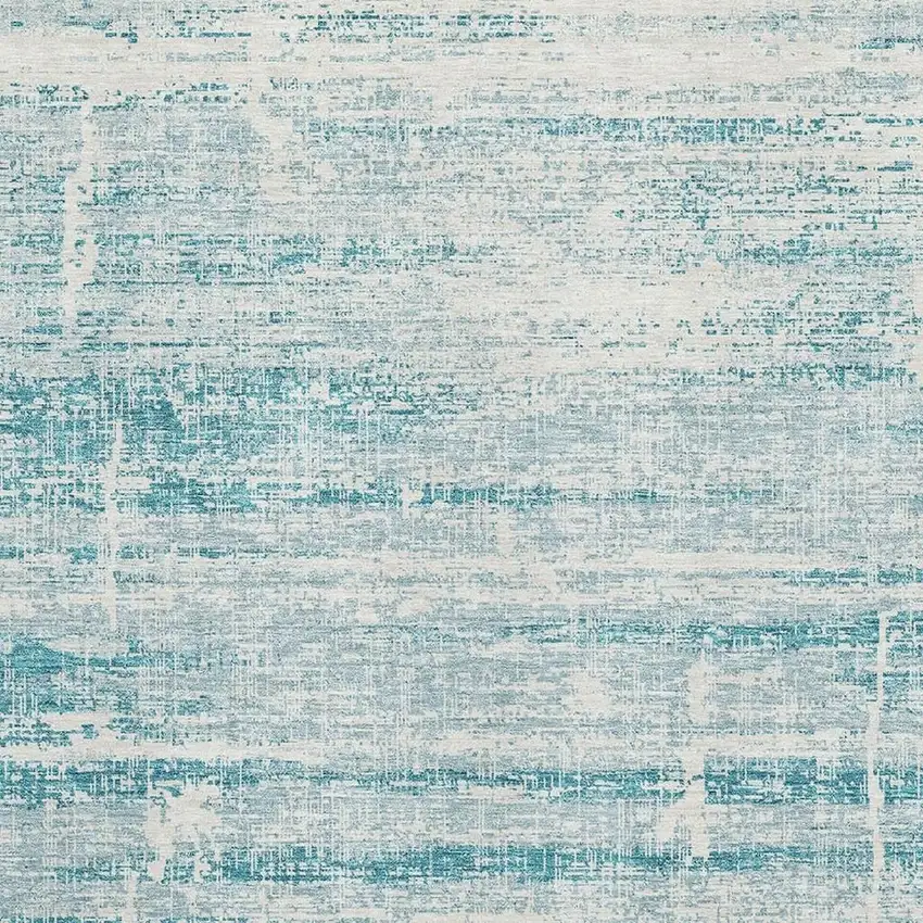 Teal And Ivory Abstract Washable Area Rug With UV Protection Photo 3
