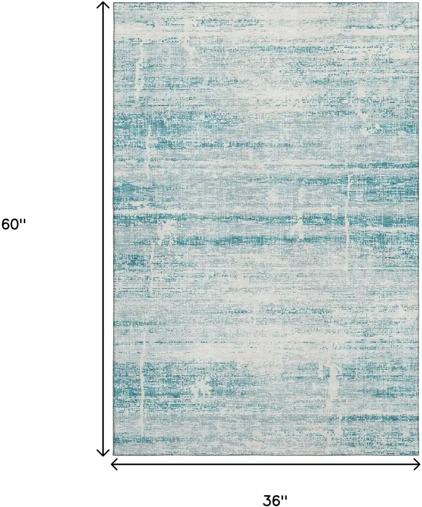 Teal And Ivory Abstract Washable Area Rug With UV Protection Photo 3