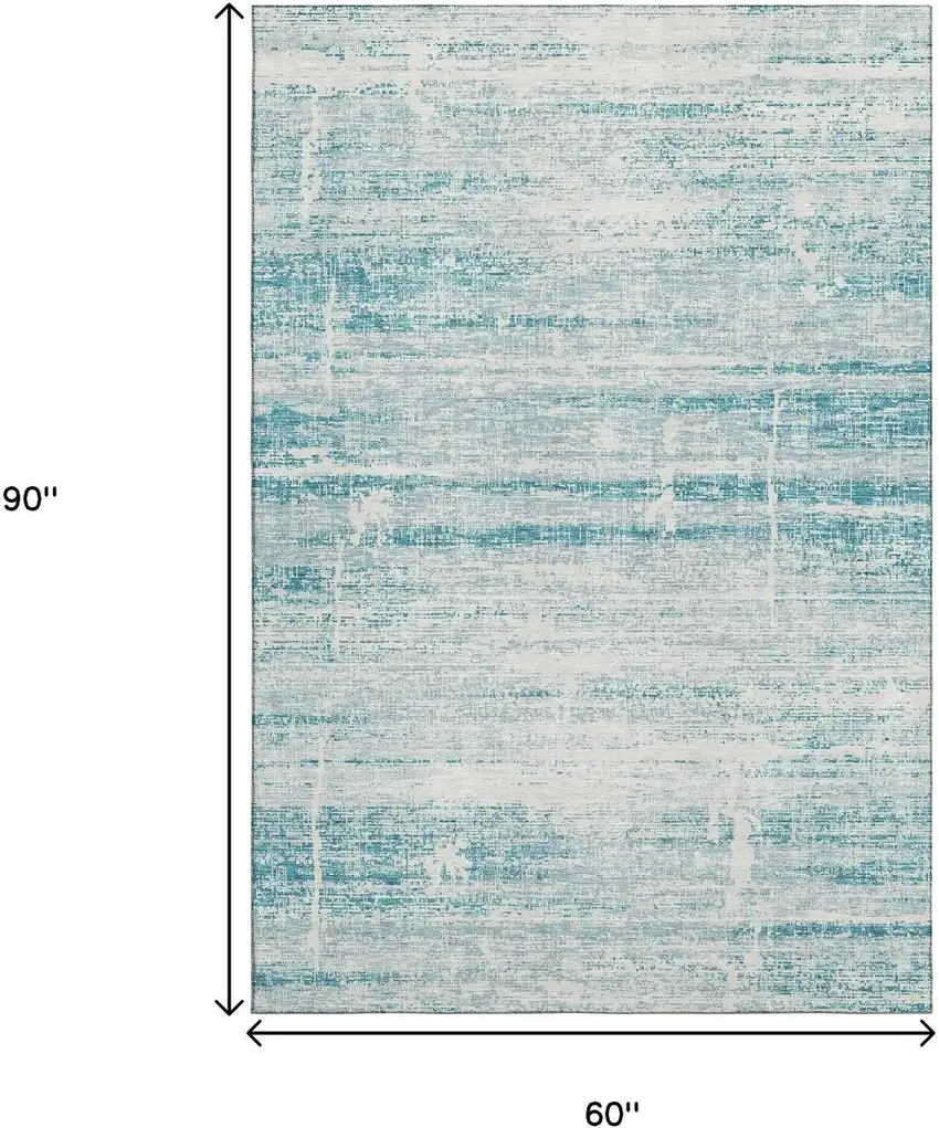 Teal And Ivory Abstract Washable Area Rug With UV Protection Photo 3