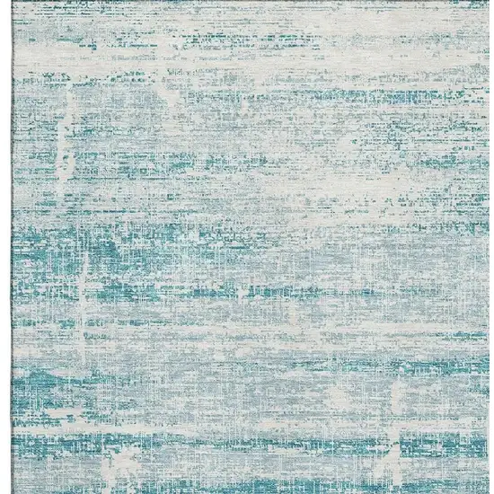 Teal And Ivory Abstract Washable Area Rug With UV Protection Photo 3