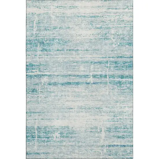 Teal And Ivory Abstract Washable Area Rug With UV Protection Photo 1