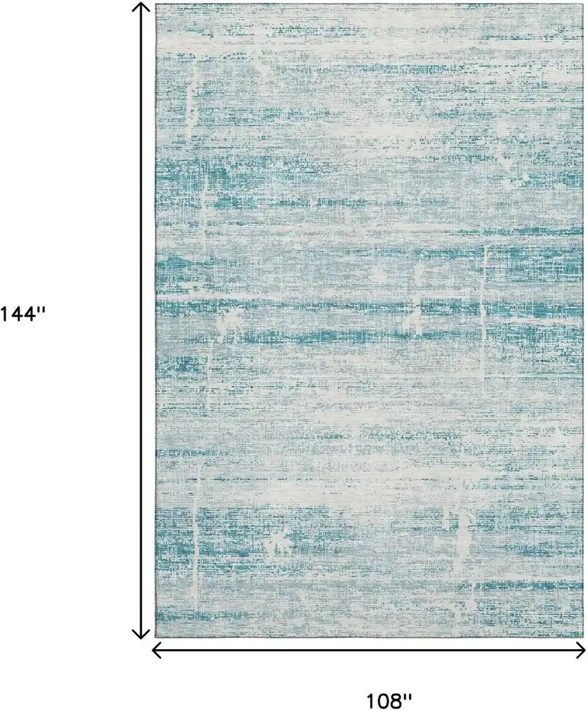 Teal And Ivory Abstract Washable Area Rug With UV Protection Photo 3