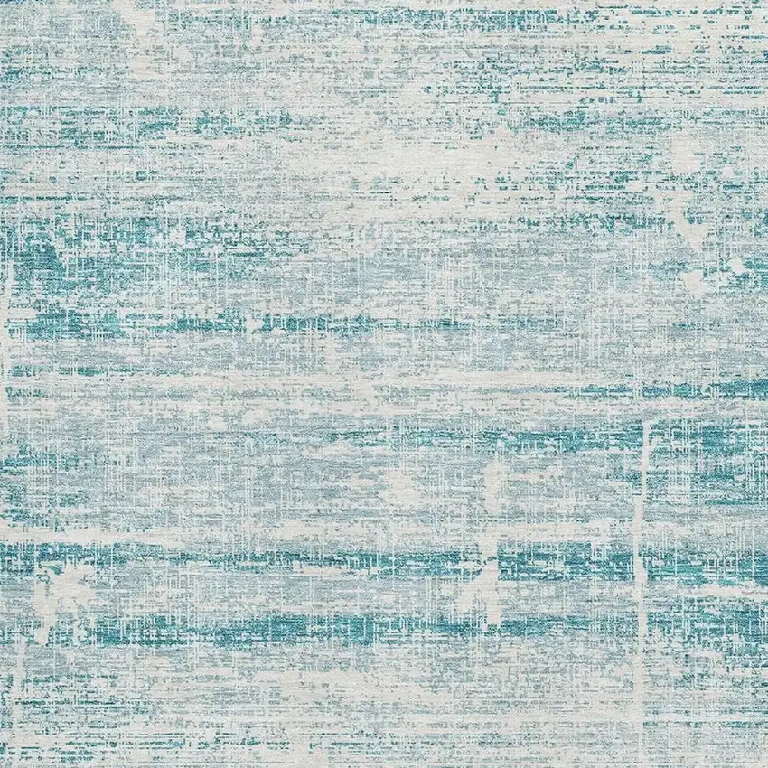 Teal And Ivory Abstract Washable Area Rug With UV Protection Photo 3