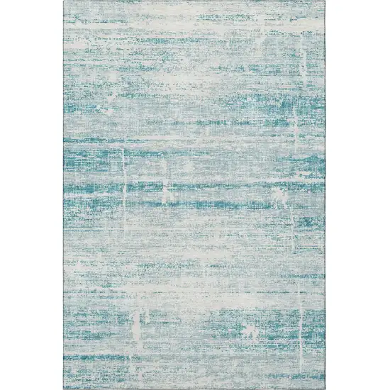 Teal And Ivory Abstract Washable Area Rug With UV Protection Photo 4