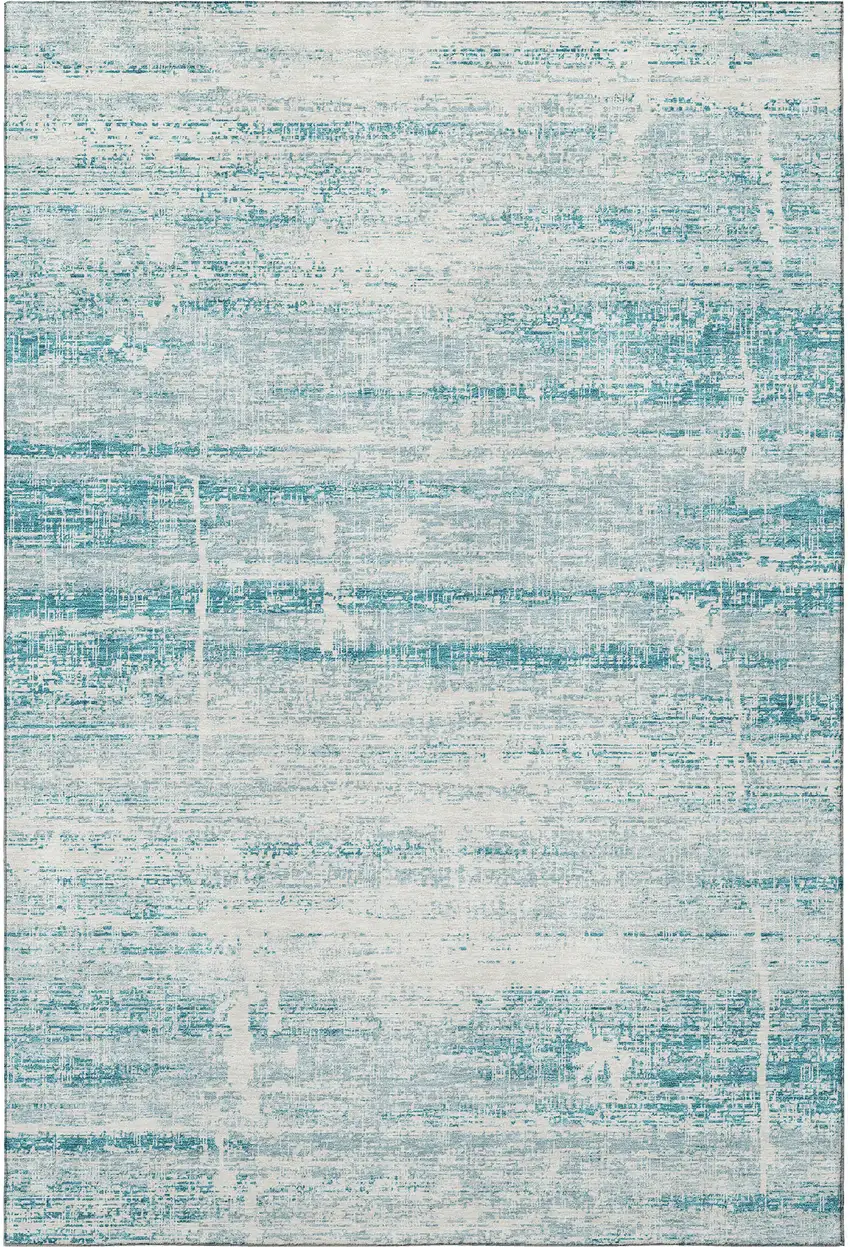 Teal And Ivory Abstract Washable Area Rug With UV Protection Photo 4