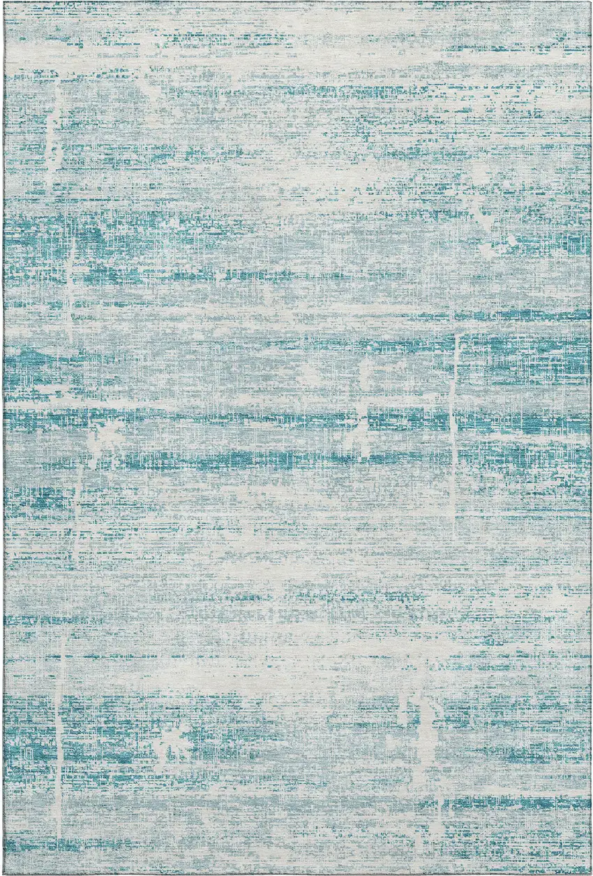 Teal And Ivory Abstract Washable Area Rug With UV Protection Photo 1