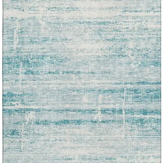 Teal And Ivory Abstract Washable Area Rug With UV Protection Photo 4