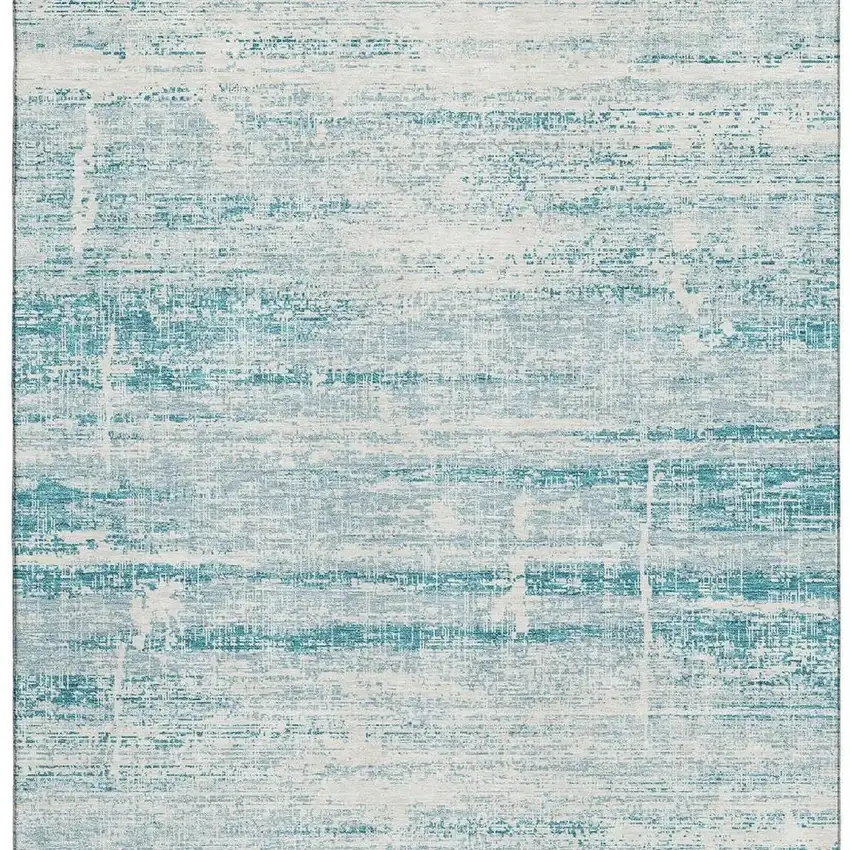 Teal And Ivory Abstract Washable Area Rug With UV Protection Photo 4