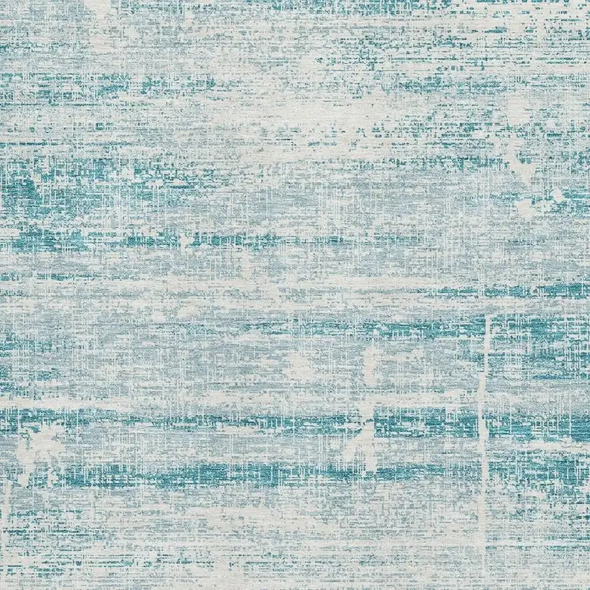 Teal And Ivory Abstract Washable Area Rug With UV Protection Photo 3