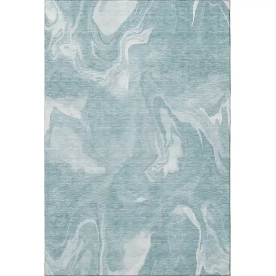 Teal And Ivory Abstract Washable Area Rug With UV Protection Photo 3