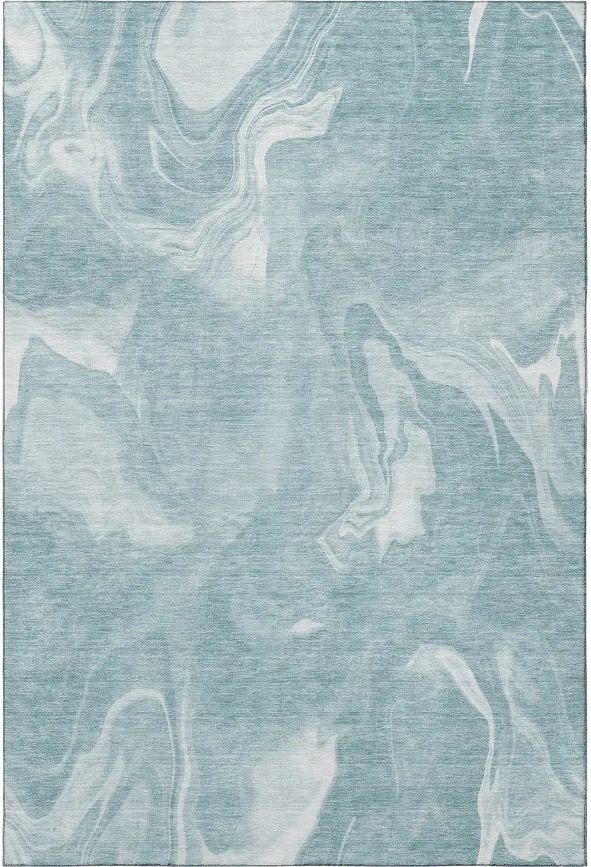 Teal And Ivory Abstract Washable Area Rug With UV Protection Photo 3