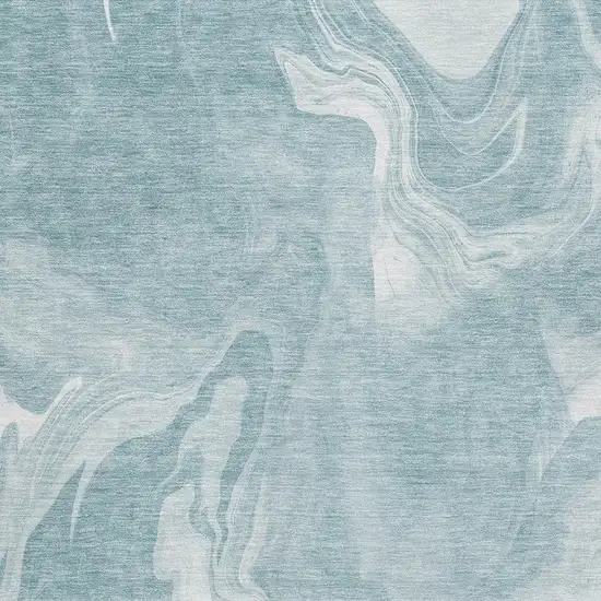Teal And Ivory Abstract Washable Area Rug With UV Protection Photo 4