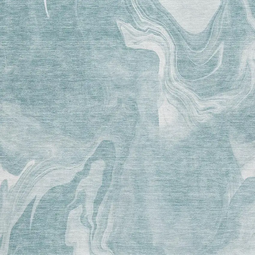 Teal And Ivory Abstract Washable Area Rug With UV Protection Photo 4