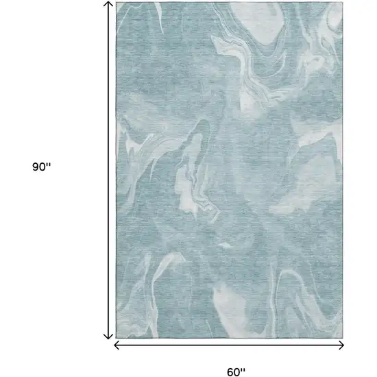 Teal And Ivory Abstract Washable Area Rug With UV Protection Photo 3