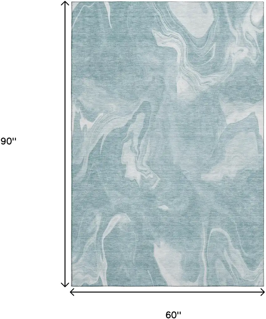 Teal And Ivory Abstract Washable Area Rug With UV Protection Photo 3