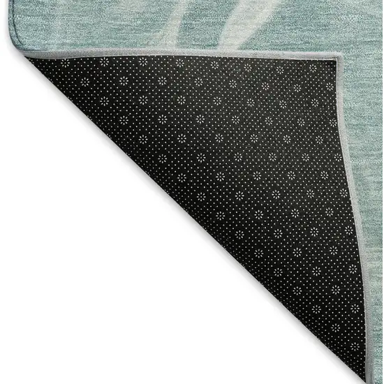 Teal And Ivory Abstract Washable Area Rug With UV Protection Photo 7