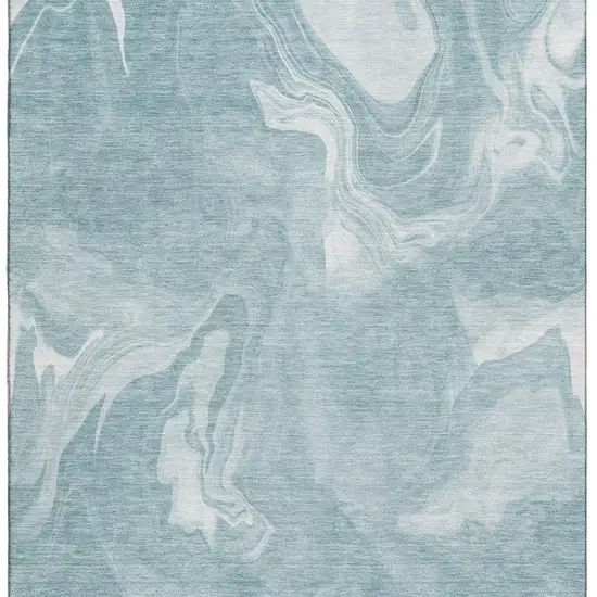 Teal And Ivory Abstract Washable Area Rug With UV Protection Photo 3