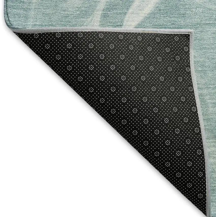 Teal And Ivory Abstract Washable Area Rug With UV Protection Photo 7