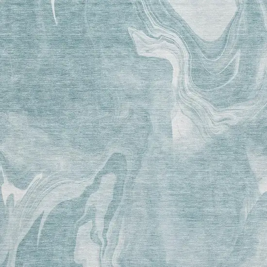 Teal And Ivory Abstract Washable Area Rug With UV Protection Photo 3