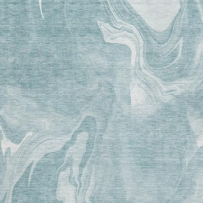 Teal And Ivory Abstract Washable Area Rug With UV Protection Photo 3