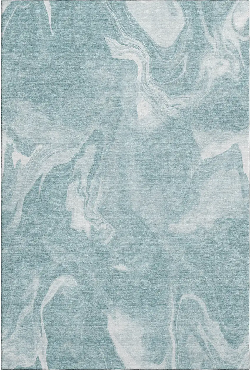 Teal And Ivory Abstract Washable Area Rug With UV Protection Photo 1
