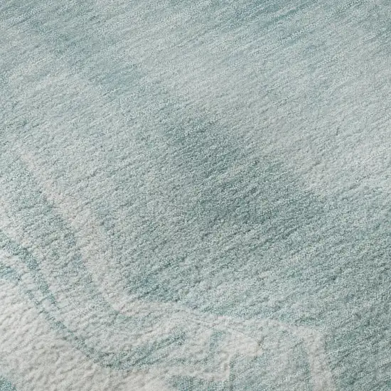 Teal And Ivory Abstract Washable Area Rug With UV Protection Photo 9