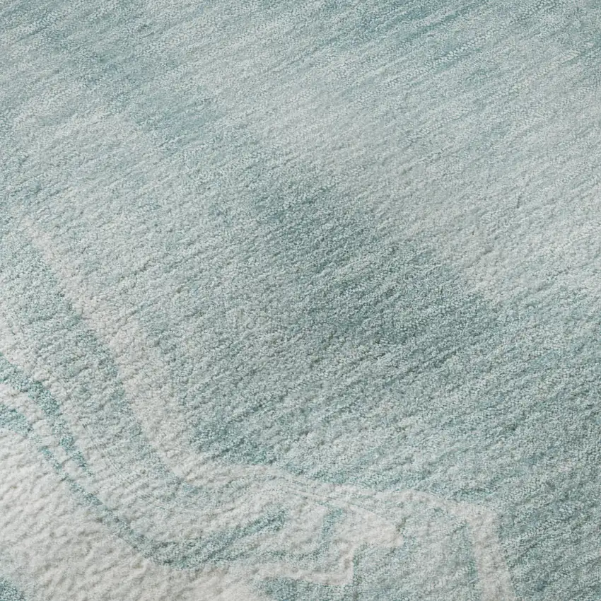 Teal And Ivory Abstract Washable Area Rug With UV Protection Photo 9