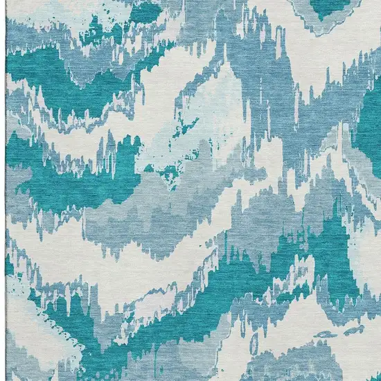 Teal And Ivory Abstract Washable Area Rug With UV Protection Photo 5