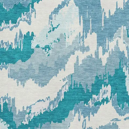 Teal And Ivory Abstract Washable Area Rug With UV Protection Photo 4