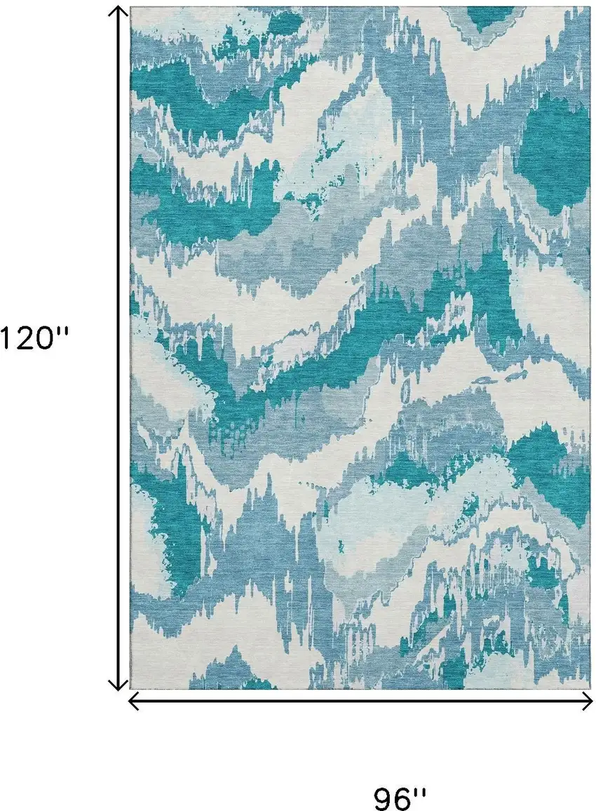 Teal And Ivory Abstract Washable Area Rug With UV Protection Photo 3
