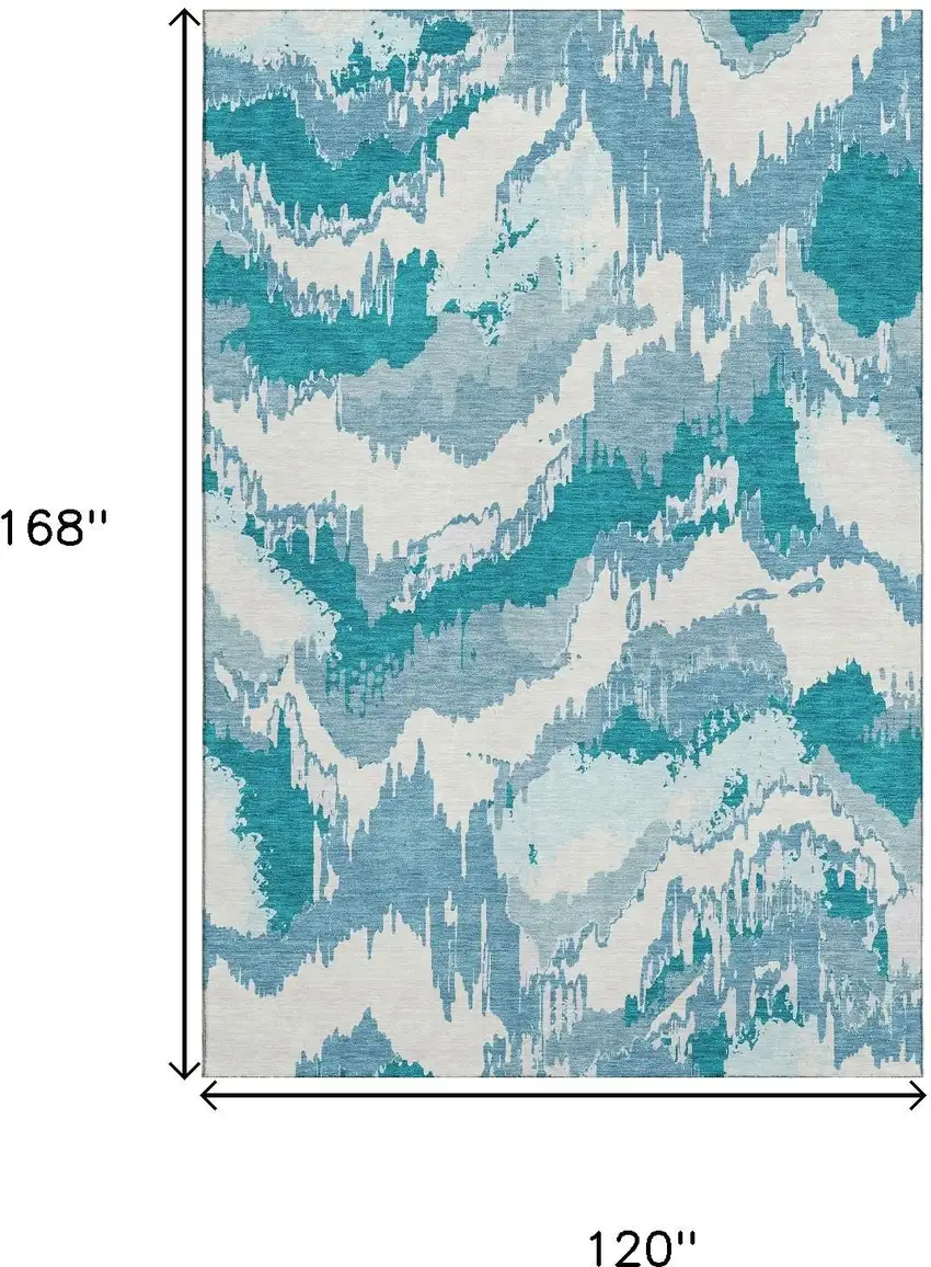 Teal And Ivory Abstract Washable Area Rug With UV Protection Photo 3