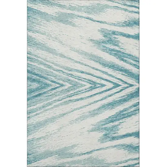Teal And Ivory Abstract Washable Area Rug With UV Protection Photo 3
