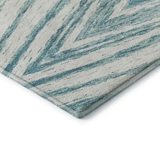 Teal And Ivory Abstract Washable Area Rug With UV Protection Photo 7