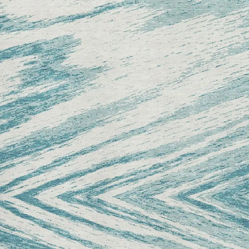 Teal And Ivory Abstract Washable Area Rug With UV Protection Photo 3