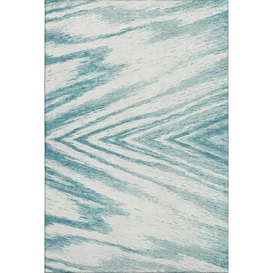 Teal And Ivory Abstract Washable Area Rug With UV Protection Photo 1