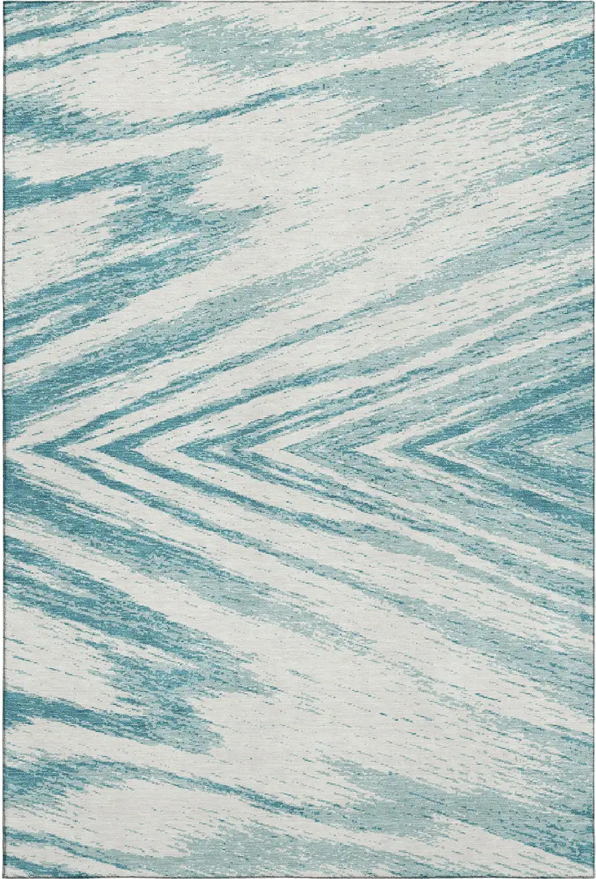 Teal And Ivory Abstract Washable Area Rug With UV Protection Photo 1