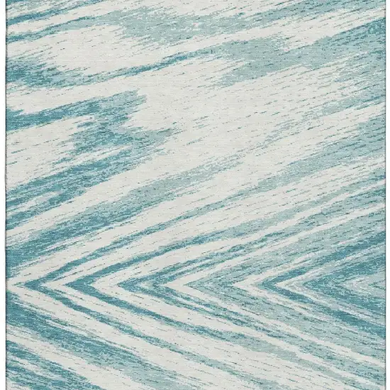 Teal And Ivory Abstract Washable Area Rug With UV Protection Photo 4