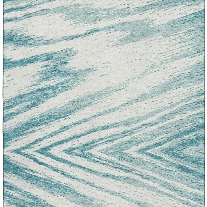 Teal And Ivory Abstract Washable Area Rug With UV Protection Photo 4