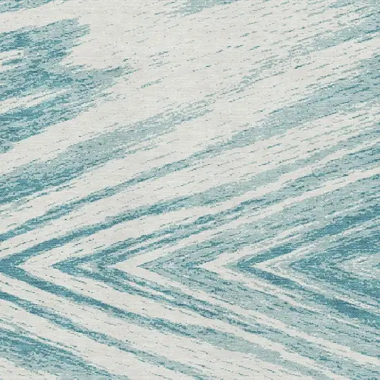 Teal And Ivory Abstract Washable Area Rug With UV Protection Photo 3