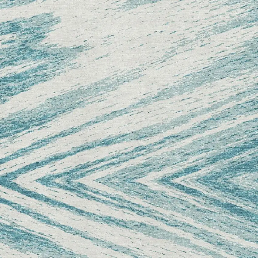Teal And Ivory Abstract Washable Area Rug With UV Protection Photo 3